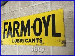 Vintage Double Sided FARM OYL Lubricants Metal Tacker Sign Advertising Gas Oil