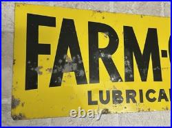 Vintage Double Sided FARM OYL Lubricants Metal Tacker Sign Advertising Gas Oil