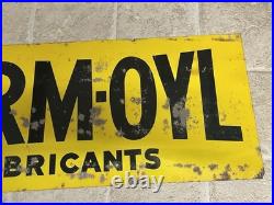 Vintage Double Sided FARM OYL Lubricants Metal Tacker Sign Advertising Gas Oil
