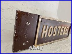 Vintage Double Sided Metal HOSTESS sign with pointing hand Restaurant / Hotel