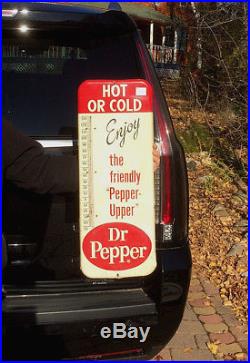 Vintage Dr Pepper Cola Beverage Soda Pop Metal Thermometer Sign 26inX10in