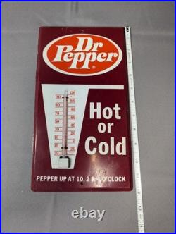 Vintage Dr Pepper Hot or Cold Metal Thermometer Sign Soda Advertising 1950s