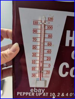 Vintage Dr Pepper Hot or Cold Metal Thermometer Sign Soda Advertising 1950s