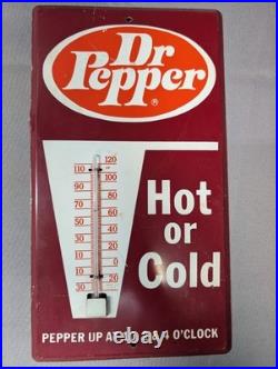 Vintage Dr Pepper Hot or Cold Metal Thermometer Sign Soda Advertising 1950s