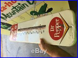 Vintage Dr Pepper Metal Thermometer Works! W Chevron Soda Cola Fountain Sign