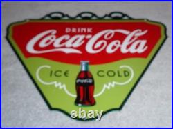 Vintage Drink Coca Cola Ice Cold? Bottle 11 3/4 Metal Soda Coke Gas Oil Sign