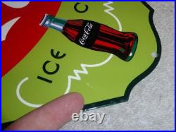 Vintage Drink Coca Cola Ice Cold? Bottle 11 3/4 Metal Soda Coke Gas Oil Sign