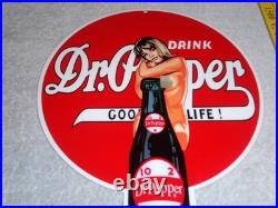 Vintage Drink Dr Pepper 10 2 4 Bottle +? Woman 12 Metal Soda Gasoline Oil Sign