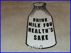 Vintage Drink Milk For Health's Sake 14 Dairy Bottle Farm Porcelain Metal Sign