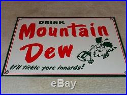 Vintage Drink Mountain Dew Hillbilly 12 Porcelain Metal Soda Pop Gas & Oil Sign