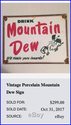 Vintage Drink Mountain Dew Hillbilly 12 Porcelain Metal Soda Pop Gas & Oil Sign