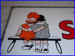 Vintage Drink Orange Squeeze Boy Girl Kissing 18 Porcelain Metal Soda Gas Sign