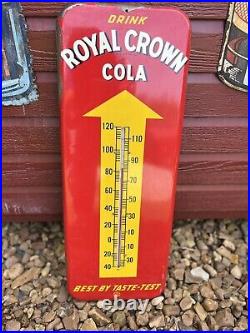 Vintage Drink Royal Crown Cola Metal Thermometer Sign Patina
