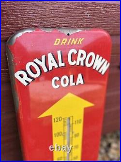 Vintage Drink Royal Crown Cola Metal Thermometer Sign Patina