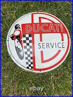 Vintage Ducati Service Porcelain Metal 12 Motorcycle Bike Gas Oil Button Sign