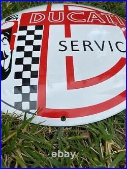 Vintage Ducati Service Porcelain Metal 12 Motorcycle Bike Gas Oil Button Sign