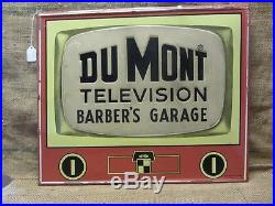 Vintage Dumont TV Barber's Garage Embossed Metal Sign Antique Television 9316