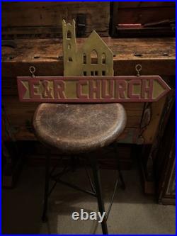 Vintage E & R CHURCH OF CHRIST Metal Advertising SIGN Double Sided