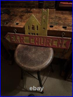 Vintage E & R CHURCH OF CHRIST Metal Advertising SIGN Double Sided