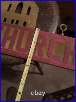 Vintage E & R CHURCH OF CHRIST Metal Advertising SIGN Double Sided