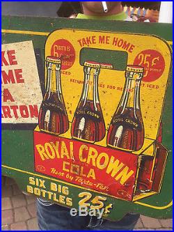 Vintage Early 1942 RC Royal Crown Cola Soda Pop 6 Pack Metal Sign 2sided Nehi