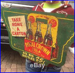 Vintage Early 1942 RC Royal Crown Cola Soda Pop 6 Pack Metal Sign 2sided Nehi