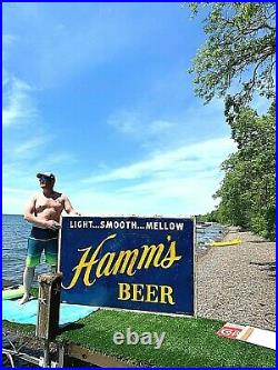 Vintage Early 1950's Rare LG Hamms Beer Embossed Tin Metal Sign 69X46