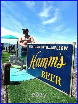 Vintage Early 1950's Rare LG Hamms Beer Embossed Tin Metal Sign 69X46