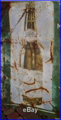 Vintage Early 28X13 Metal Blatz Beer Sign With Bottle Graphic Man Cave Cabin Decor