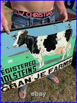 Vintage Early 2sided Holstein Cow Beef Farm Milk Metal Sign With Graphic 36X24