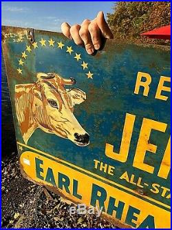 Vintage Early 2sided Jersey Dairy Cow Beef Farm Milk Metal Sign With Graphic 35X24