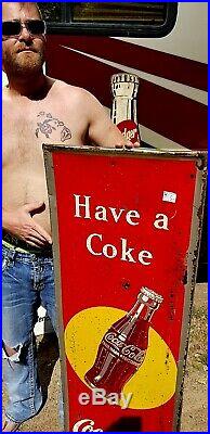 Vintage Early Coca Cola Soda Pop Metal bottle graphic Sign Coke 54X18 1948