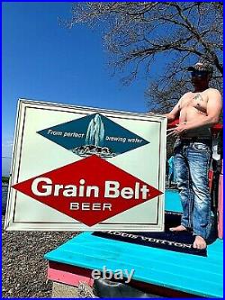 Vintage Early Grain Belt Beer Large Diamond Tin Metal Sign With Fountain 58X46