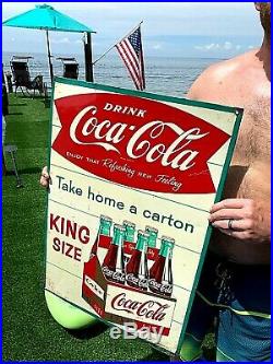 Vintage Early Metal Coca Cola Soda Pop 6 pack bottle graphic Fish Tail Sign Coke