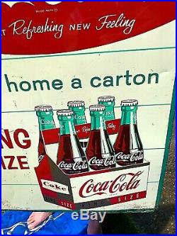 Vintage Early Metal Coca Cola Soda Pop 6 pack bottle graphic Fish Tail Sign Coke