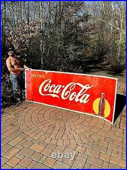 Vintage Early Metal Coca Cola Soda Pop Roll up bottle graphic Sign Coke 129X44