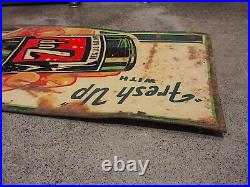 Vintage Embossed Metal Advertising Sign Fresh Up With 7up Stout Sign F/s