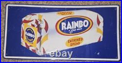 Vintage Embossed Metal RAINBO Bread Sign 27 x 14