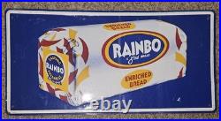 Vintage Embossed Metal RAINBO Bread Sign 27 x 14