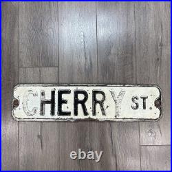Vintage Embossed Metal Street Road Sign 24 Size Cheery St One Sided White Black