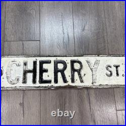 Vintage Embossed Metal Street Road Sign 24 Size Cheery St One Sided White Black
