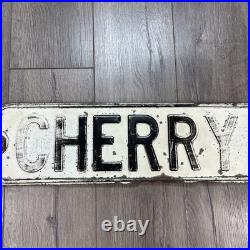 Vintage Embossed Metal Street Road Sign 24 Size Cheery St One Sided White Black