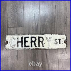 Vintage Embossed Metal Street Road Sign 24 Size Cheery St One Sided White Black