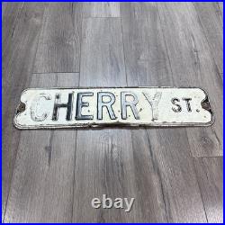 Vintage Embossed Metal Street Road Sign 24 Size Cheery St One Sided White Black