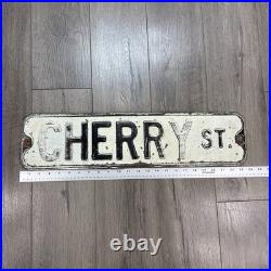 Vintage Embossed Metal Street Road Sign 24 Size Cheery St One Sided White Black