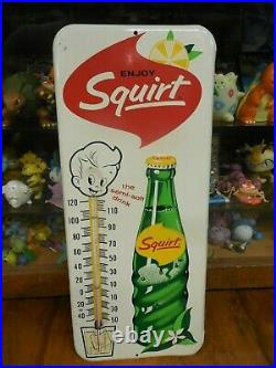 Vintage Enjoy SQUIRT Soda Thermometer 13 1/2 Metal Advertising Sign 1960's
