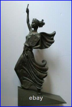 Vintage Erte Bronze Metal Statue Sculpture Large Woman Art Deco Female Model