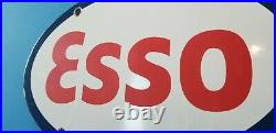 Vintage Esso Gasoline Porcelain Gas Service Station Pump Plate Ad Metal Sign