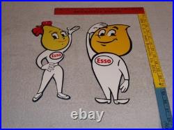 Vintage Esso Oil Drop Boy & Girl Pair 12 Metal Gasoline Oil Advertising Sign 2