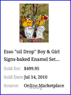 Vintage Esso Oil Drop Boy & Girl Pair 12 Metal Gasoline Oil Advertising Sign 2 Vintage Esso Oil Drop Boy & Girl Pair 12 Metal Gasoline Oil Advertising Sign 2